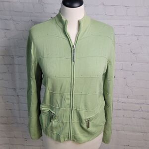 Jamie Sadock Women's Golf Green Sweater Jacket Rhinestones Sz Md Zip Up Pockets